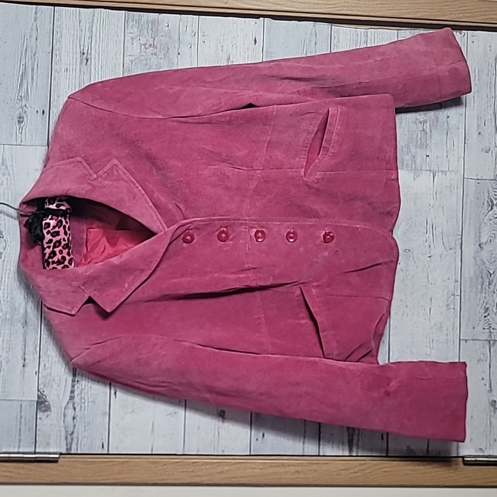 Vintage Y2K IE Pink Suede Leather Jacket Sz M